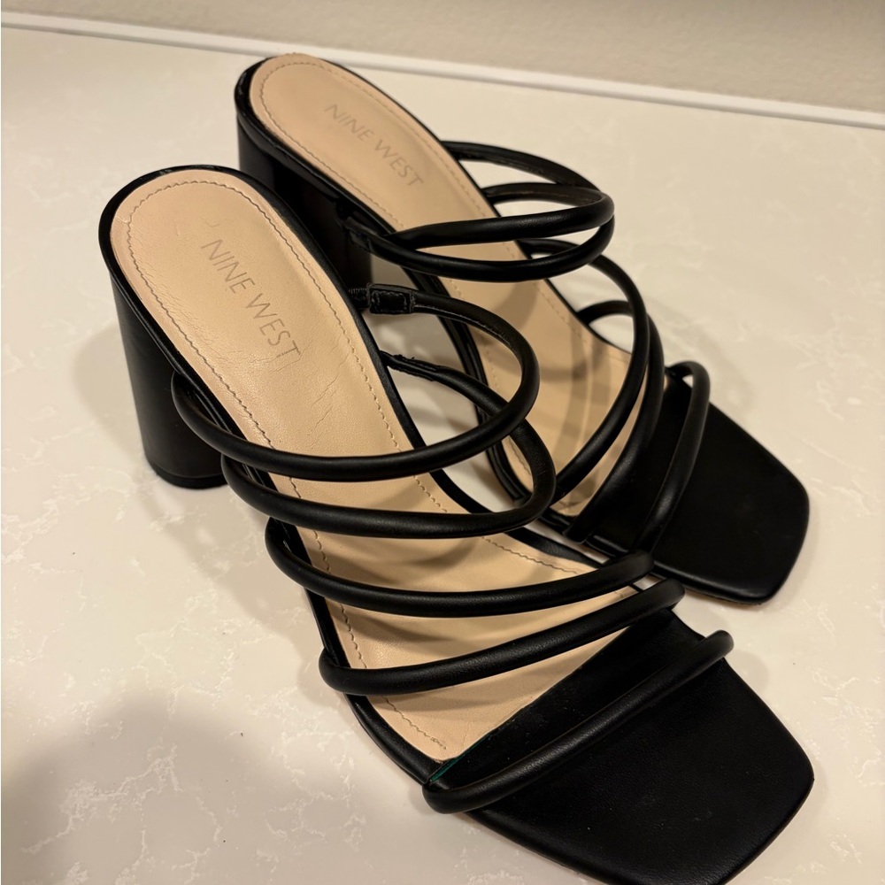 Nine West Black Multi-Strap Block Heel Mules